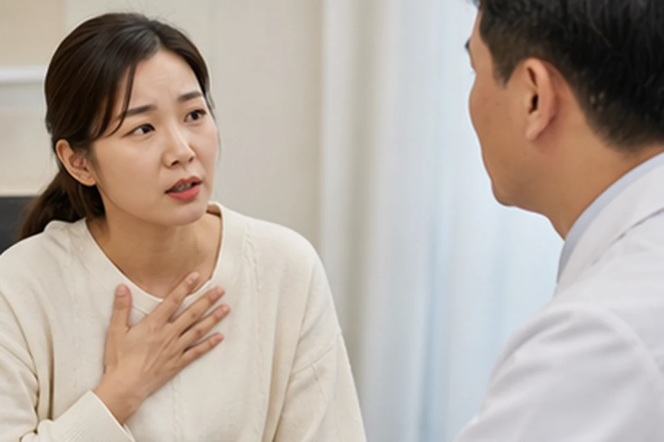 가슴 통증으로 심장내과 상담을 받는 모습