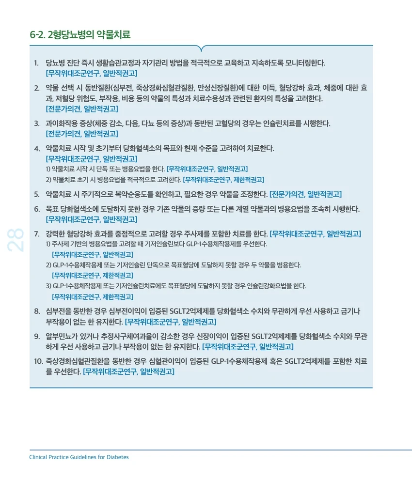 2025 당뇨병 진료지침의 2형당뇨병 약물치료 권고사항