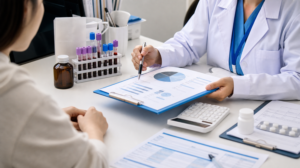 HIV 검사 비용과 치료비를 상담하는 진료실 사진