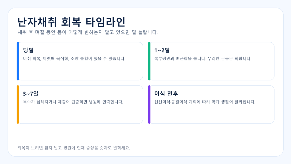 난자채취 회복기간 날짜별 타임라인