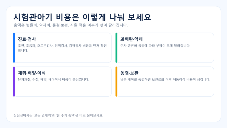 시험관아기 비용 항목을 나누어 확인하는 자료