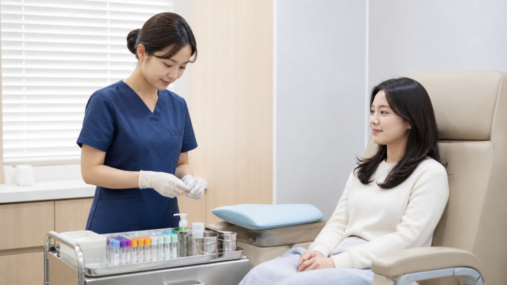 AMH 혈액검사 전 채혈 준비를 하는 진료실