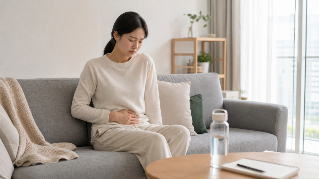 과배란증후군 증상을 집에서 기록하는 여성