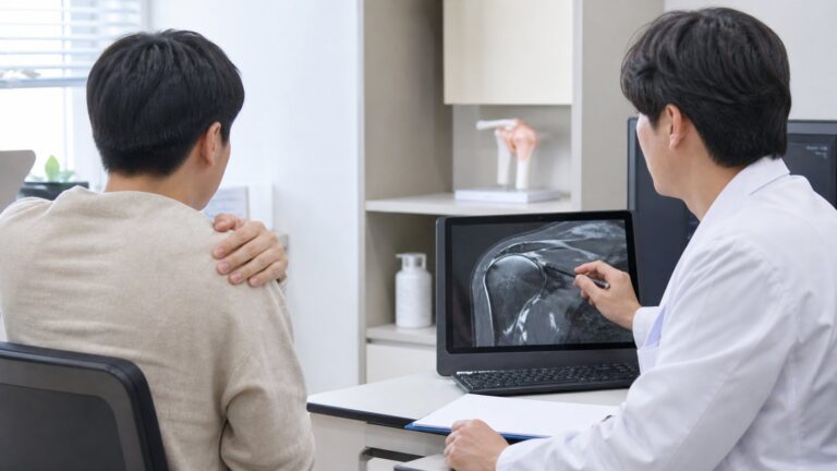 회전근개파열 MRI 실비 청구 기준을 설명하는 정형외과 상담 장면