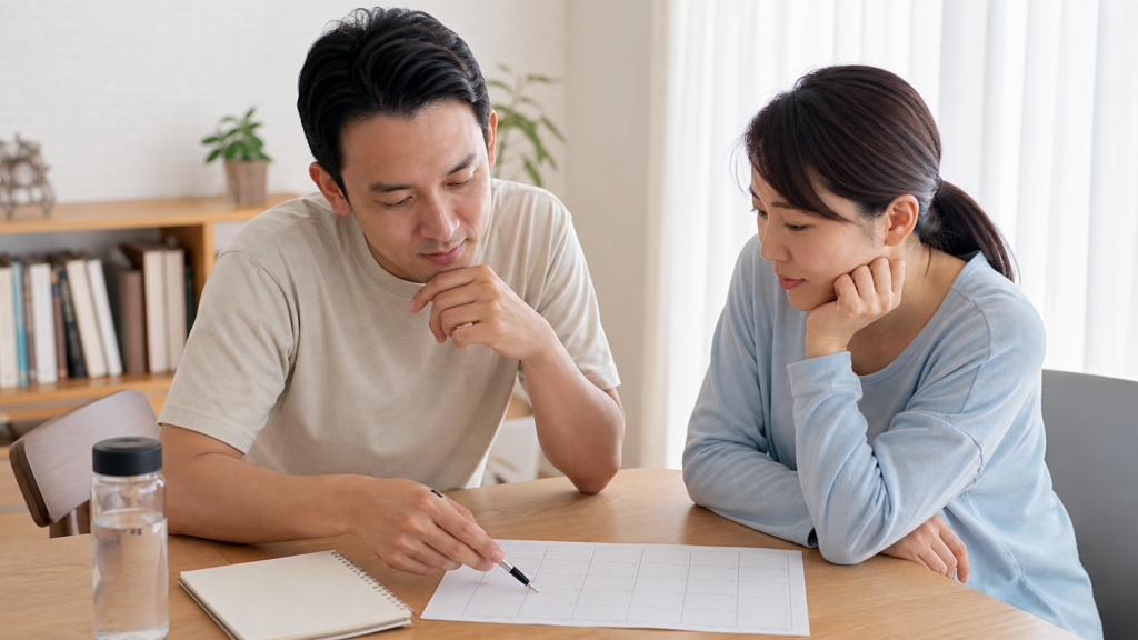 정액검사 재검 일정을 확인하는 부부