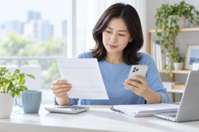 진료비 영수증과 보험 청구서류를 정리하는 장면